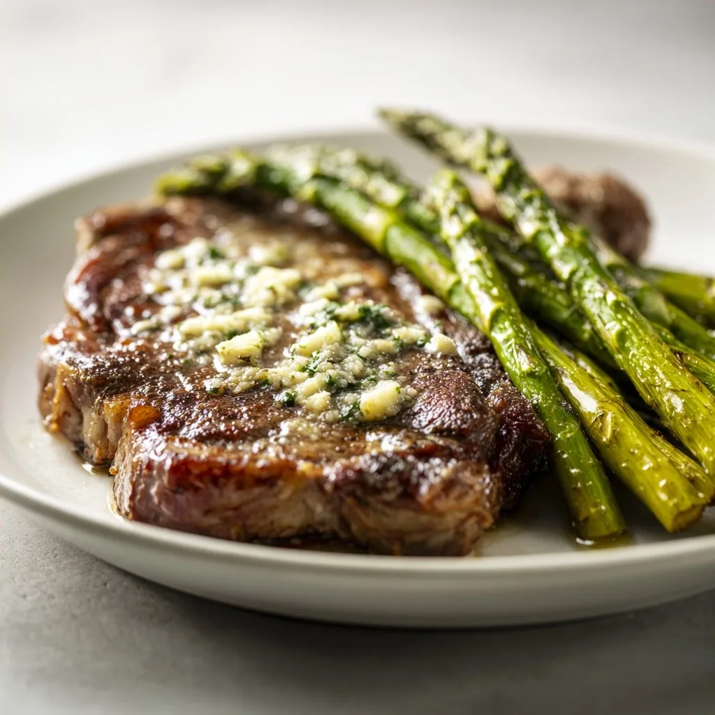 Garlic Butter Ribeye with Roasted Asparagus Recipe