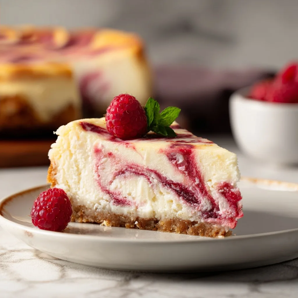 Raspberry Swirl Cheesecake with Graham Cracker Crust